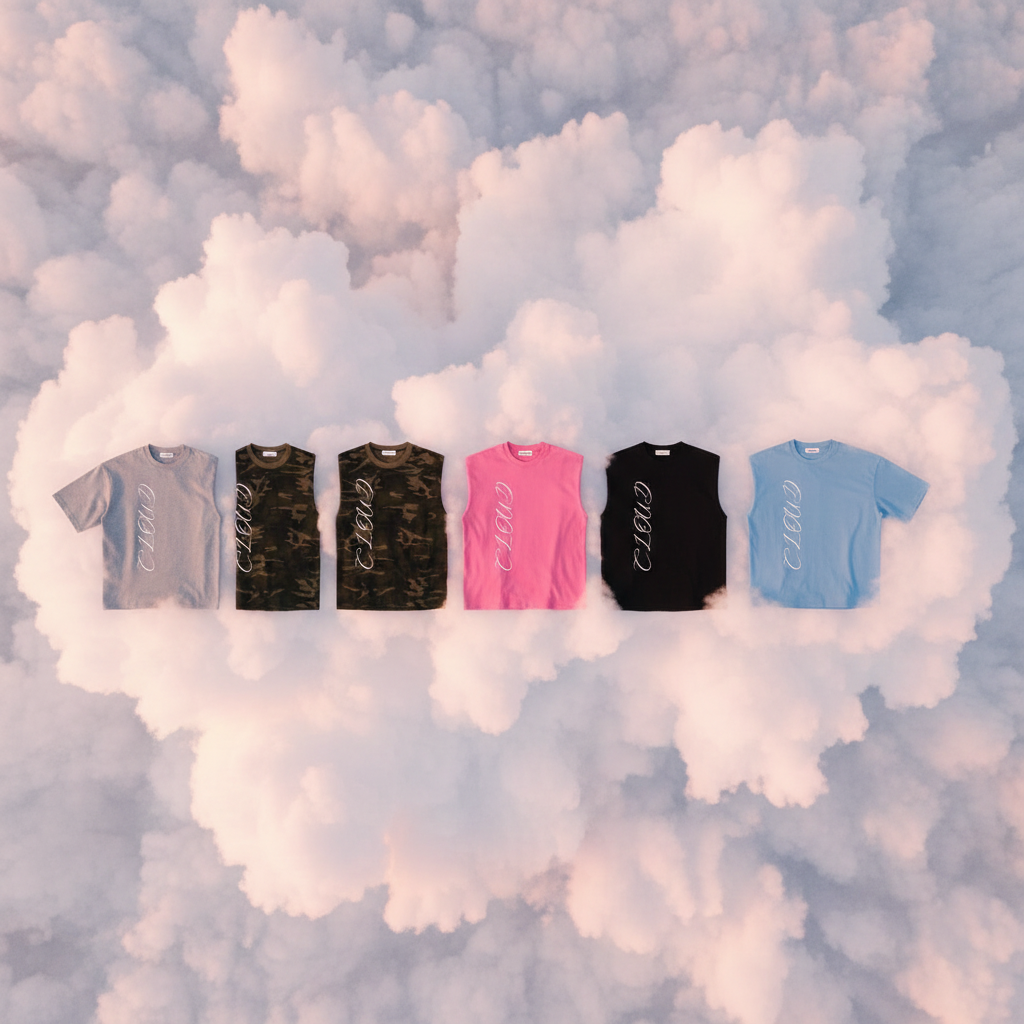 CloudFashion Kollektion auf Wolken von oben